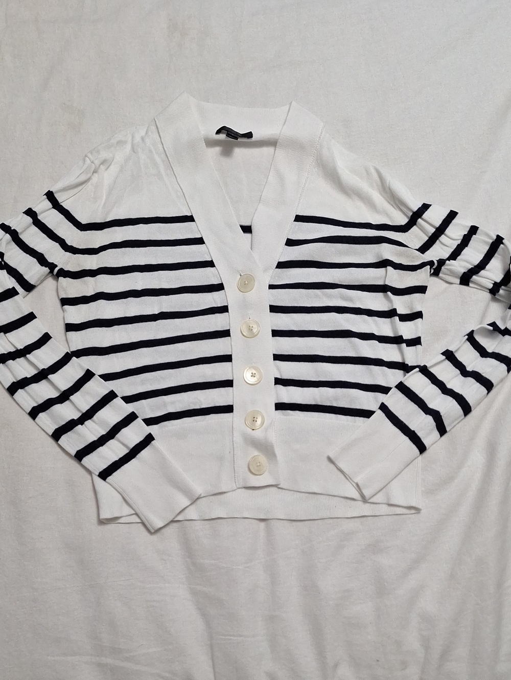 J. Crew White Cardigan with Black Horizontal Stripes